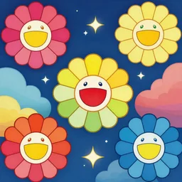 colorful clouds with stars by takashi murakami, beeple and james jean, aya takano color style