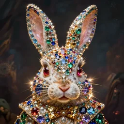 a gigantic rabbit face of The Wonderful Wizard of OZ sculpted by Simon Stålenhag and H. R. Giger made out of gems