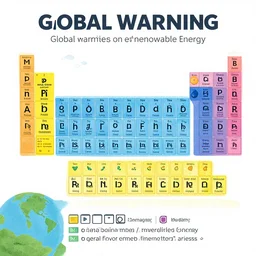 infographic about global warming and renewable energy, inspired by the layout of the periodic table
