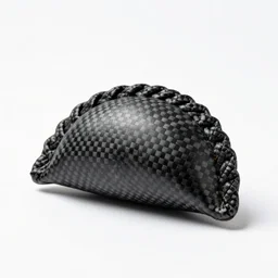 carbon fiber empanada, studio product photography, isolated on a pure white background, centered, entire object in frame, sharp focus, soft studio lighting