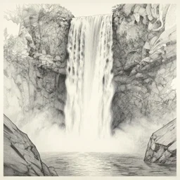 sun waterfall by dan mumford and peter doig and edward hopper, symmetrical, minimal, black ink, thick lines highly detailed, muted colours, masterpiece 8 k