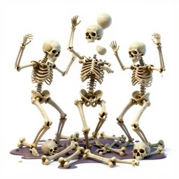 skulls dancing along with a bunch of bones, world melting, 8 0 s science fiction, insanity, transparent background