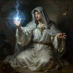 mystic mage wearing a veil casting a spell by bouguereau