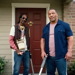 mike tyson and snoop dog as door to door vacuum cleaner salesmen, soft focus, hyperreal, cinematic