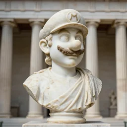 an antique marble statue of mario in a greek temple, portrait, 1 / 4 headshot