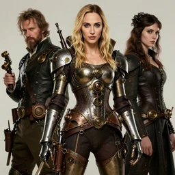 highly detailed steampunk gal gadot standing, blond hair, steel age : leonardo da vinci, greg rutkowski, magali villeneuve