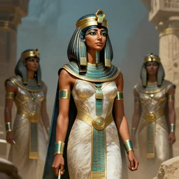 egyptian woman tan skin in armor, priestess, robert mccall, by donato giancola by bruce pennington, science fiction, detailed art, digital art, trending on artstation, master study