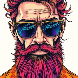 detailed hipster skinny man with triangle sunglasses, long vibrant colored beard, dmt, by james gurney + intricate and vibrant work + portrait + trending on artstation + incredible gothic illustration + exquisite detail