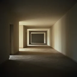 noisy color photograph of a liminal space, wide hallways with high ceilings, minimalist, oddly familiar, cinematic, dramatic lighting, soft vintage glow