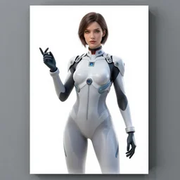 poster art of woman in full sci - fi body suit holding a sword and helmet, long straight hair, colourful, pretty face, symmetrical face, android eyes, anime style by rossdraws, artgerm and greg rutkowski, 4 k, graphic design, adobe illustrator, behance, trending on pixiv