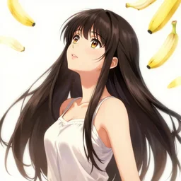 very very very anime!!!!! of a portrait of an absurdly beautiful, graceful, elegant young anime woman made of bananas and petals looking up, an ultrafine detailed illustration by kim jung gi, irakli nadar, intricate linework, bright colors, octopath traveler, final fantasy, angular, unreal engine 5 highly rendered, global illumination, radiant light, detailed and intricate environment, 8 k uhd image