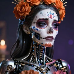beautiful crying female android! deity, ( mechanical ), intricate, super highly detailed, global illumination, cinematic, ( el dia los muertos ), smooth, blade runner, photorealism, hd, 8 k, beautiful, cinematic, art by moebius and rutkowski and artgerm and mucha and loish and wlop