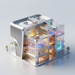 idea for architectural mass study, stainless steel and colorful glass, trending on behance, keyshot 1 1