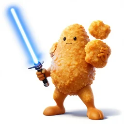 chicken nugget holding a lightsaber, concept art, cgsociety, octane render, trending on artstation, artstationHD, artstationHQ, unreal engine, 4k, 8k