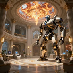 Futuristic hospital room beautiful and magical. By Frank Lloyd Wright, concept art, inrincate, sharp focus, digital painting, unreal engine, cgsociety, neoclassical, mech, robot, fractal flame, cinematic, overwatch skin, highly detailded
