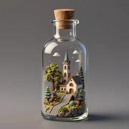 a mini world in a glass bottle octane render hyperdetailed