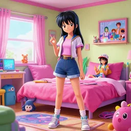 highly detailed colorful illustration of a teenager in her room in the 9 0's, very detailed, unreal engine, octane render, 4 k, clean shaped illustration by kim jung gi, ron english and eiichiro oda