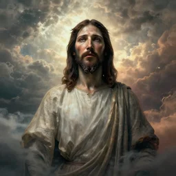 jesus standing between heaven and hell, highly detailed, highly detailed face, badass,
