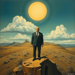 a surreal oil painting titled'the son of man'by rene magritte in doom graphics