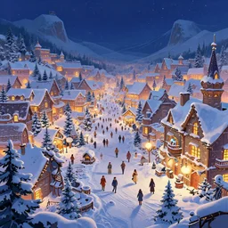 snowy town at night, highly detailed, magic fantasy, digital art, vibrant colors, keyframe illustration, trending on artstation, andreas rocha, sylvain sarrailh, darek zabrocki, finnian macmanus, dylan cole, liang mark, albert bierstadt, sung choi, peter mohrbacher, greg rutkowski