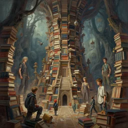 A digital fantasy painting of a strange dimension made entirely of books, dramatic view, by Stanley Artgerm Lau, WLOP, Rossdraws, James Jean, Andrei Riabovitchev, Marc Simonetti, and Greg Rutkowski, trending on artstation