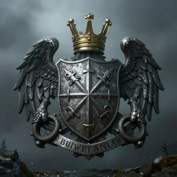 heraldic coat of arms frame, gloomy and foggy atmosphere, octane render, rembrandt, cgsociety, artstation trending, horror scene, highly detailded