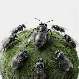 insects, green world, realistic, black and white, complex, octane render, unreal engine, photorealistic