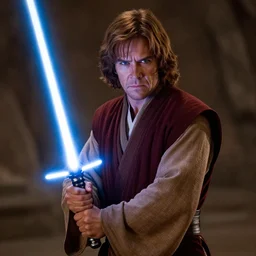 Charles Dance as Obi-Wan Kenobi wielding a lightsaber with two hands in the film Star Wars