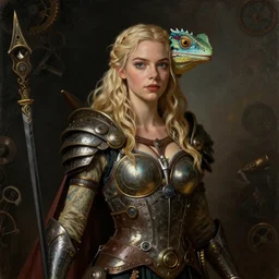 Mystical Valkyrie, Gal Gadot, hybrid, Anya Taylor-Joy, Portrait of a beautiful female Reptilian warrior, Regal, Realistic, Refined, Detailed Digital Art, Josephine wall, Oil Painting, William-Adolphe Bouguereau, Art Frahm, Esao Andrews, Steampunk, Walt Disney (1937), Highly Detailed, Cinematic Lighting, Unreal Engine, 8k, HD