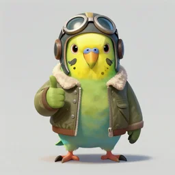 budgie wearing a pilot helmet and pilot jacket giving a thumbs up to the viewer, full body concept art, digital painting, 8 k, trending on deviantart, trending on furaffinity, concept art.