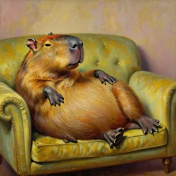 capybara relaxing on couch | style salvadore dali | oil painting | featured artstation | impressionist