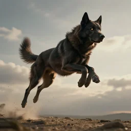 the great overdog that heavenly beast with a star in one eye gives a leap in the east, highly detailed, cinematic lighting, ricardo bofill simon stalenhag, dramatic lighting, long shot, ground angle, uhd 8 k, shallow depth of field