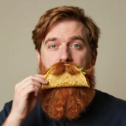 an award winning still photo of a scottish man with a taco mustache made out of taco