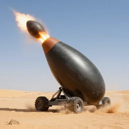a catapult launching a nuclear bomb, desert, ultra high detail, photorealistic, 8 k