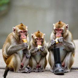 4 k photograph of a monkey eating a boot
