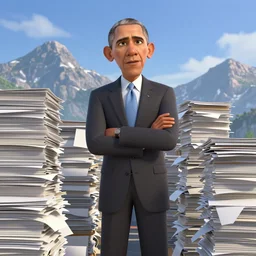 obama nervously standing by a mountain of papers, still from a pixar movie, high quality 3 d render, movie, pixar, renderman, 4 k, artstation