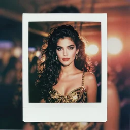 a polaroid portrait of barbarella, vintage movie poster, bokeh, lit from behind, heavy film grain, color bleed
