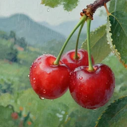 closeup cherries concept art painting by 司 机, 橡 树 山 雨, 黄 凤 年 啊, ruo xin, rongzhen luo, fenghua zhong, ruan jia. fine details, trending on artstation. nexon, tencent, netease, huaban, wechat, b