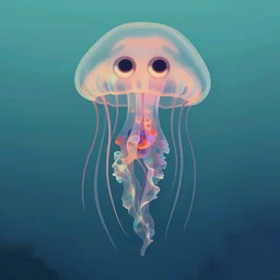 the portrait of a weird anthropomorphic jellyfish with eyes, medium shot, digital art, by dan mumford, surrealistic, trending on cgsociety
