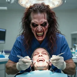 a highly detailed terrifying portrait of a dentist, james gurney, james jean