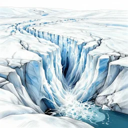 drawing of glacier calving by moebius, detailed digital art, strong lines