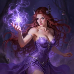 a voluptious sorceress with cleavage casting a powerful spell, painted by LeraPI, trending on ArtStation