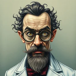 portrait mad scientist painted in jacek yerka style drawn by takato yamamoto, inspired by art deco, intricate acrylic gouache painting, high detail, sharp high detail, artstation