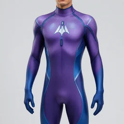 a man wearing a skin tight purple and blue suit, hd photo, highly detailed