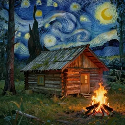 [ a log cabin in the forest ] [ van gogh ] [ fire ]