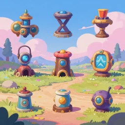 game asset of landscape environment, in gouache detailed paintings, props, stylized, 2 d sprites, kitbash, arcane, overwatch, blue and pink color scheme, 8 k, close up