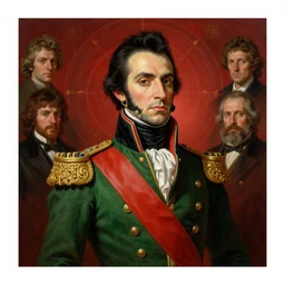 hyper realistic portrait painting of simon bolivar ( intrincate details, full amor, conquistador clothes ) by godward, gustav moreau, saturno butto, boris vallejo, austin osman spare and david kassan, by bussiere. occult art, occult diagram, red and green color scheme.