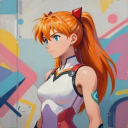 greg manchess portrait painting of asuka from neon genesis as overwatch character, medium shot, asymmetrical, profile picture, organic painting, sunny day, matte painting, bold shapes, hard edges, street art, trending on artstation, by huang guangjian and gil elvgren and james ryman and ruan jia