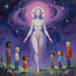 a beautiful painting of a feminine cosmic dmt entity of the upper planes by little zepig and artgerm and wlop and loish and alex grey and wlop and wes anderson and spike jonze, trending on artstation