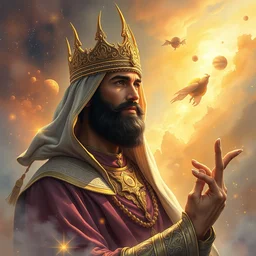 khalid ibn al walid surrounded by nebula, highly detailed, gold filigree, romantic storybook fantasy, soft cinematic lighting, award, disney concept art watercolor illustration by mandy jurgens and alphonse mucha and alena aenami, pastel color palette, featured on artstation